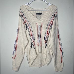Anthropologie Antik Batik Knit Sweater Size 36/38 US M Striped Fringe Pullover